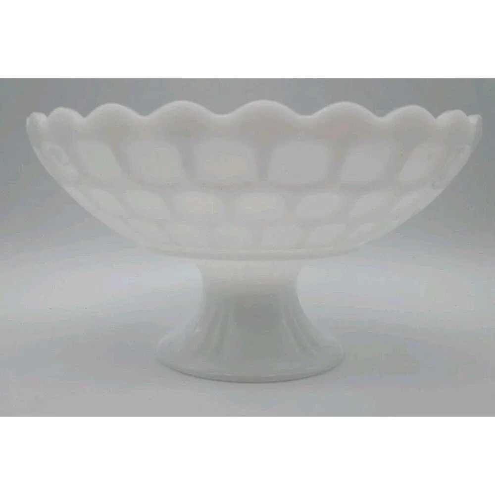 Vintage White Milk Glass Fruit Bowl Dish Yorktown Pattern with Pedestal